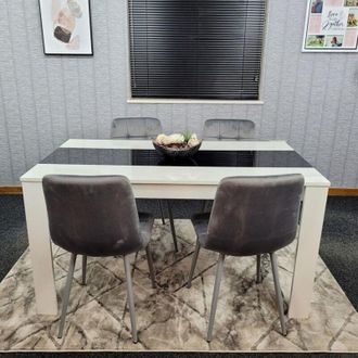 Kosy Koala Kosy Koala - Dining Table and 4 Chairs White Black Wood 4 Velvet Grey Chairs Dining Room