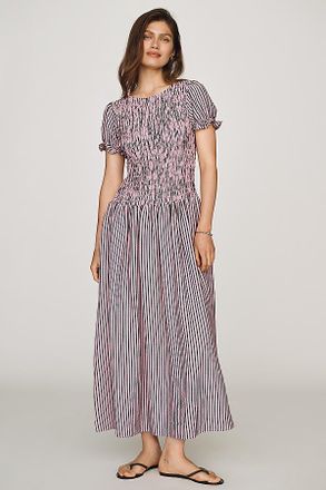 Maeve Margie Smocked Stripe Midi Dress