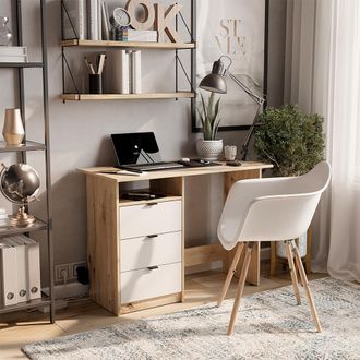 Vicco Escritorio Meiko, Blanco/artesano, 105 X 50 Cm Con Cajones, Vicco