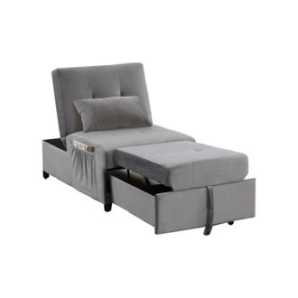 Best Master Furniture Bayani 72 Velvet Adjustable Sleeper Lounge Chaise, Grey