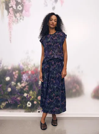 Contemporaine Womens Impressionist irises chiffon skirt A Tribute to Claude Monet Collection