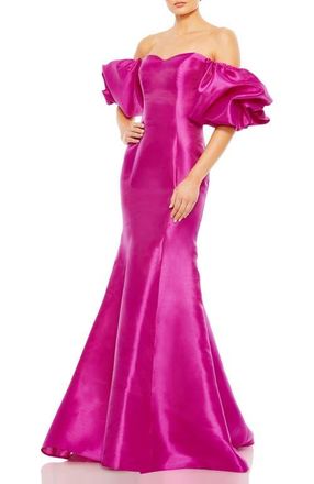 Mac Duggal Womens Sweetheart Off The Shoulder Puff Sleeve Gown in Fuchsia at Nordstrom, Size 14