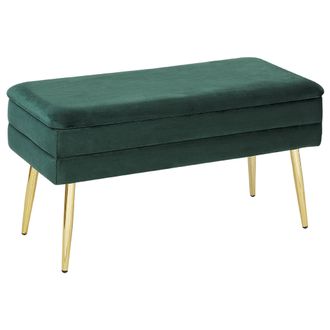Beliani Beliani - Banco Con Almacenaje De Terciopelo Verde Oscuro Dorado Patas Doradas Durham