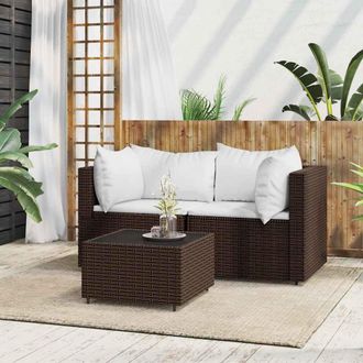 vidaXL Set Muebles De Jard&iacute;n 3 Piezas Y Cojines Rat&aacute;n Sint&eacute;tico Marr&oacute;n Vidaxl