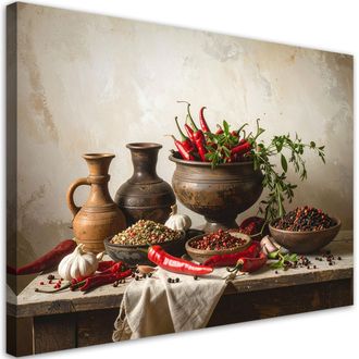 Feeby Cuadro Sobre Lienzo, Jarra Con Chiles Y Especias, 120x80