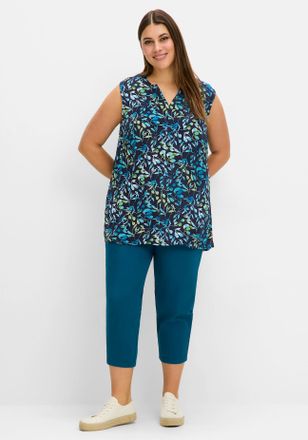 Sheego Blusentop SHEEGO, Damen, Gr. 40, blau (tiefblau, bedruckt), 100% Viskose, bedruckt, gemustert, mehrfarbig, Rundhals, Blusen Blusentop