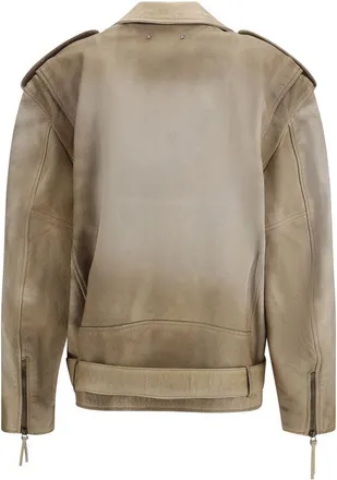 Golden Goose Womens Beige Buffalo Leather Biker Jacket Clothing
