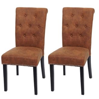 Hhg Hhg - Set 2x Sedie Vintage Retr&ograve; Inglesi Sala Pranzo Chesterfield Ii Tessuto Effetto Scamosciato Marrone Piedi Scuri