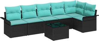 vidaXL Conjunto De Sof&aacute; De Jard&iacute;n 7 Uds. Negro Rat&aacute;n Sint&eacute;tico Vidaxl