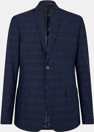 Ted Baker Mens Rust Plaid Flap Pocket Suit Jacket in Navy - Size 50 (Chest)