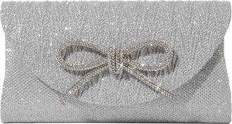 Generic Clutch Purse for Women Formal Handbag Satin Rhinestone Satchel Purse Sparkly Wedding Party Prom Purse (Silver)
