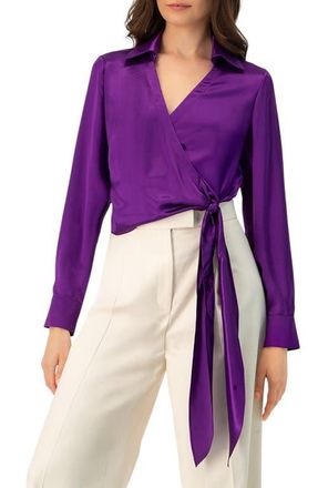 Ivonne Wrap Satin Blouse with Tie Detail in Purple at Nordstrom, Size 10