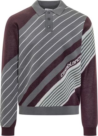 Casablanca Merino Diagonal Tennis Polo - Heren - Ronde hals truien - Veelkleurig - M - Wol - Truien & Vesten