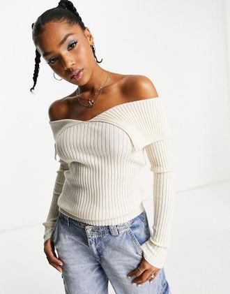 Vero Moda Aware - Schulterfreier Pullover in Cremewei&szlig;