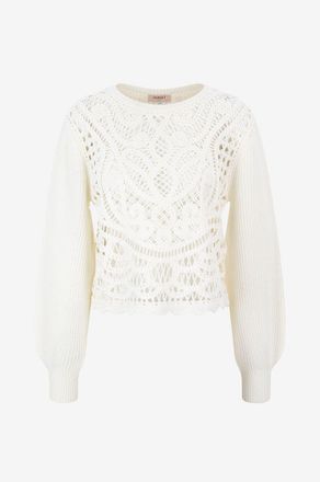 Twinset Pullover mit Rundhalsausschnitt aus Wolle in Spitzenoptik