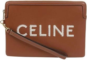 Celine Pre-owned Clutches, female, Brown, Size: ONE SIZE Pre-owned Logo Small Strap Pouch