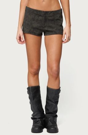 Edikted Taia Distressed Faux Leather Shorts in Dark-Brown at Nordstrom, Size X-Small