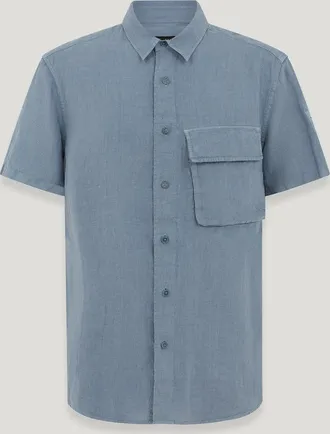 Belstaff Belstaff Scale Short Sleeve Shirt Mens Garment Dyed Linen Blue Flint Size 2XL