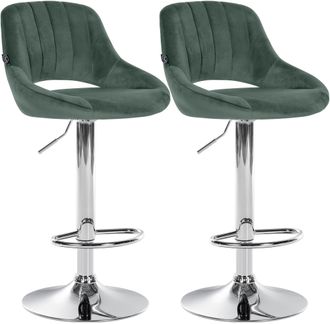 Clp Juego De 2 Taburetes De Bar Milet De Terciopelo Verde Metal Cromado