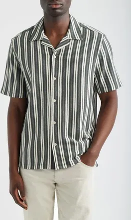 Madewell Seaport Terry Camp Shirt in Stripe Stormy Spruce at Nordstrom, Size Xx-Large