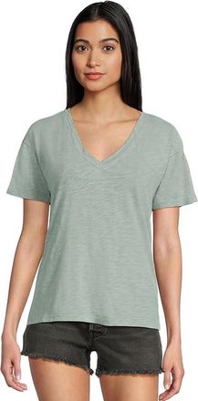 Mod-o-doc Short Sleeve V-Neck Boxy T-Shirts Womens Clothing Gris Mist : LG (US 12-14), Cotton