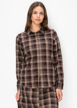 YAL New York Classic Plaid Shirt with Curved Hem