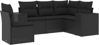 vidaXL Vidaxl - Set De Muebles De Jard&iacute;n 5 Pzas Y Cojines Rat&aacute;n Sint&eacute;tico Negro
