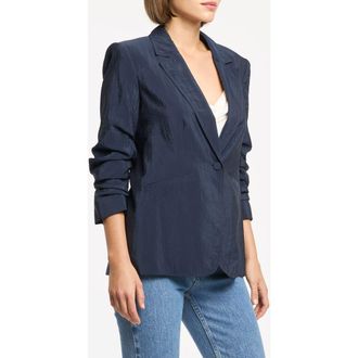 Cinq &agrave; Sept Khloe Tumbled Woven Blazer in Navy at Nordstrom, Size 12