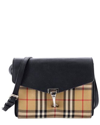 Burberry Black Leather & Vintage Check Canvas Small Macken Crossbody Small (Authentic Pre-Loved)
