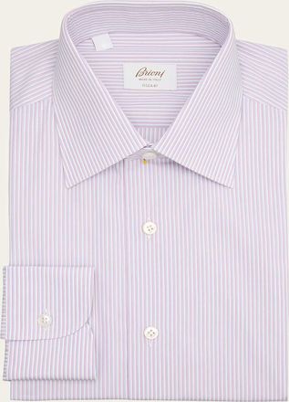 Brioni Mens Giza 87 Cotton Multi-Stripe Dress Shirt