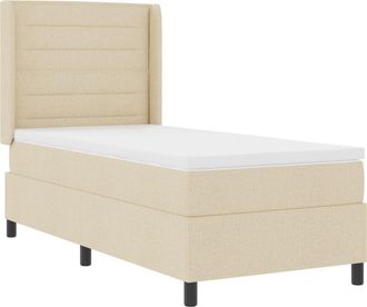 vidaXL vidaXL Box Spring Bed with Mattress & LED in Cream, 90x200 cm Fabric