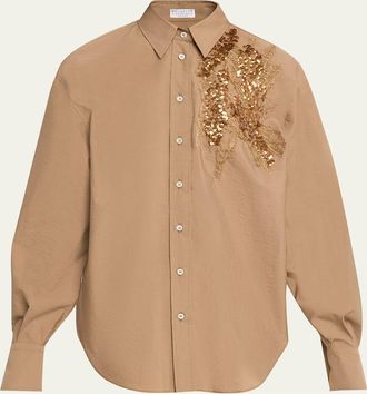 Brunello Cucinelli Halo Effect Embroidered Cotton-Blend Shirt