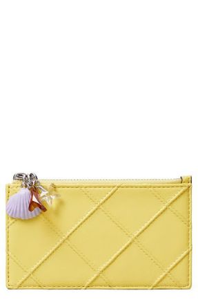Tory Burch Fleming Charm Leather Zip Card Case in Yellow at Nordstrom
