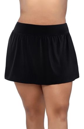 Trimshaper Mid-Rise Wide Waistband Control Swim Skort in Black at Nordstrom, Size 26W