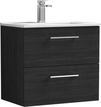 Nuie Nuie - Arno Wall Hung 2-Drawer Vanity Unit with Basin-2 600mm Wide - Black Woodgrain