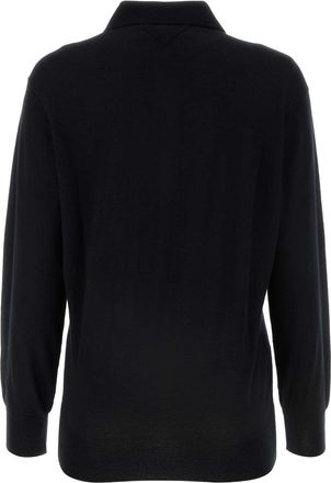 Prada Womens Black Cashmere Polo Shirt Nero Ws-Trochus Niloticus