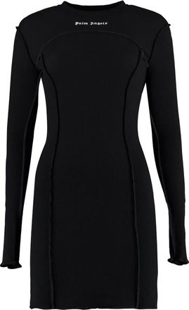 Palm Angels Ribbed Logo Minidress - Dames - Korte kleedjes - Zwart - M - Kleedjes