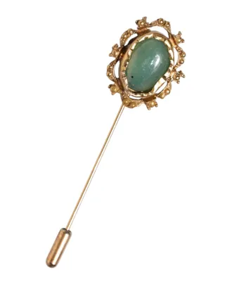 Dolce & Gabbana Ornate Gold-Toned Green Stone Tie Clip - Gold