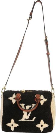 Louis Vuitton Beige, Brown Fabric Monogram Teddy Fleece Speedy Bandouliere 25 (Authentic Pre-Loved)