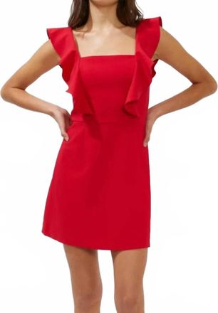 French Connection Whisper Square Neck Ruffle Dress In True Red