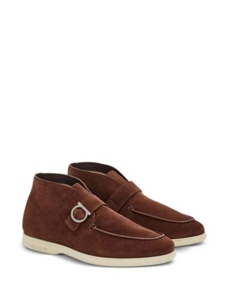 Ferragamo Gancini-Buckle Suede Boot - Brown