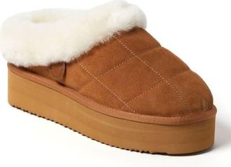Dearfoams Fireside Bendigo Genuine Shearling Quilted Platform Clog Slipper in Chestnut at Nordstrom, Size 11