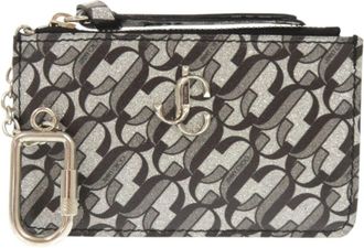 Jimmy Choo London Silver Black Gray Leather Coin Purse/Coin Case (Pre-Owned)