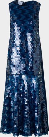 Akris Mix-Media Dot Sequined Flounce Midi Dress