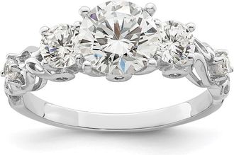 Diamond2Deal Sterling Silver Rhodium-plated Three Stone Cubic Zirconia Ring
