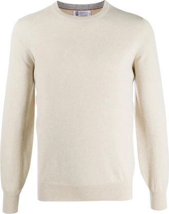 Brunello Cucinelli Truien & Vesten, Heren, Beige, XL, Kasjmier, Cashmere Trui met Ronde Hals
