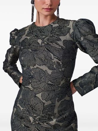 Lethicia Bronstein Camile puff-sleeve floral-pattern dress - women - Polyester - 42 - Grey