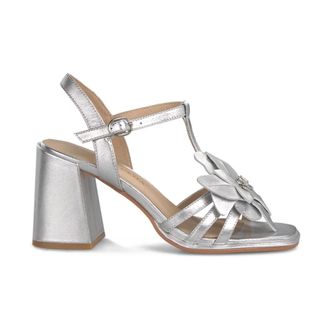 Alma En Pena Alma EN Pena, Schoenen, Dames, Grijs, 40 EU, Metallic Sandal With Flower Detail