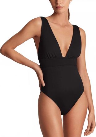 Ralph Lauren Modern V Neck One Piece Swimsuit In Black