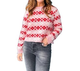 Wooden Ships Chunky Isle Crew Sweater In Pink & Red